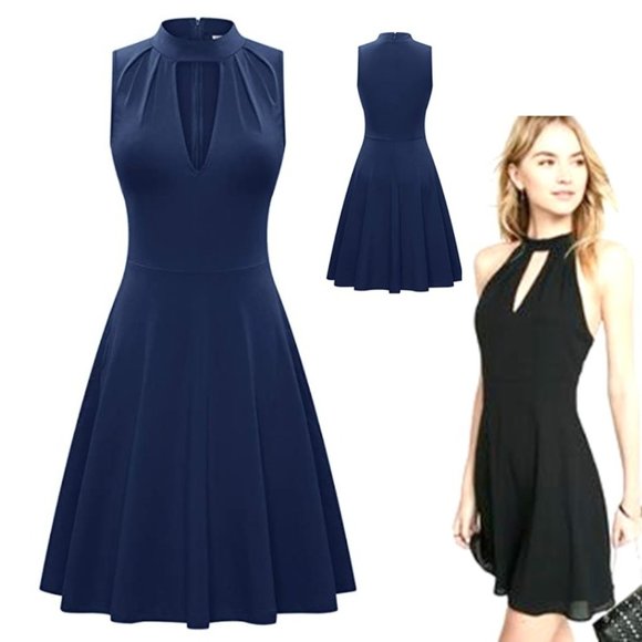 Guberry Mock Neck Keyhole Sleeveless Midi Dress - Picture 1 of 7